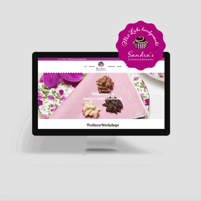 Webdesign / Grafikdesign für Pralinen-Workshops, Visitenkarten, Logo, Gutscheine, Briefbogen